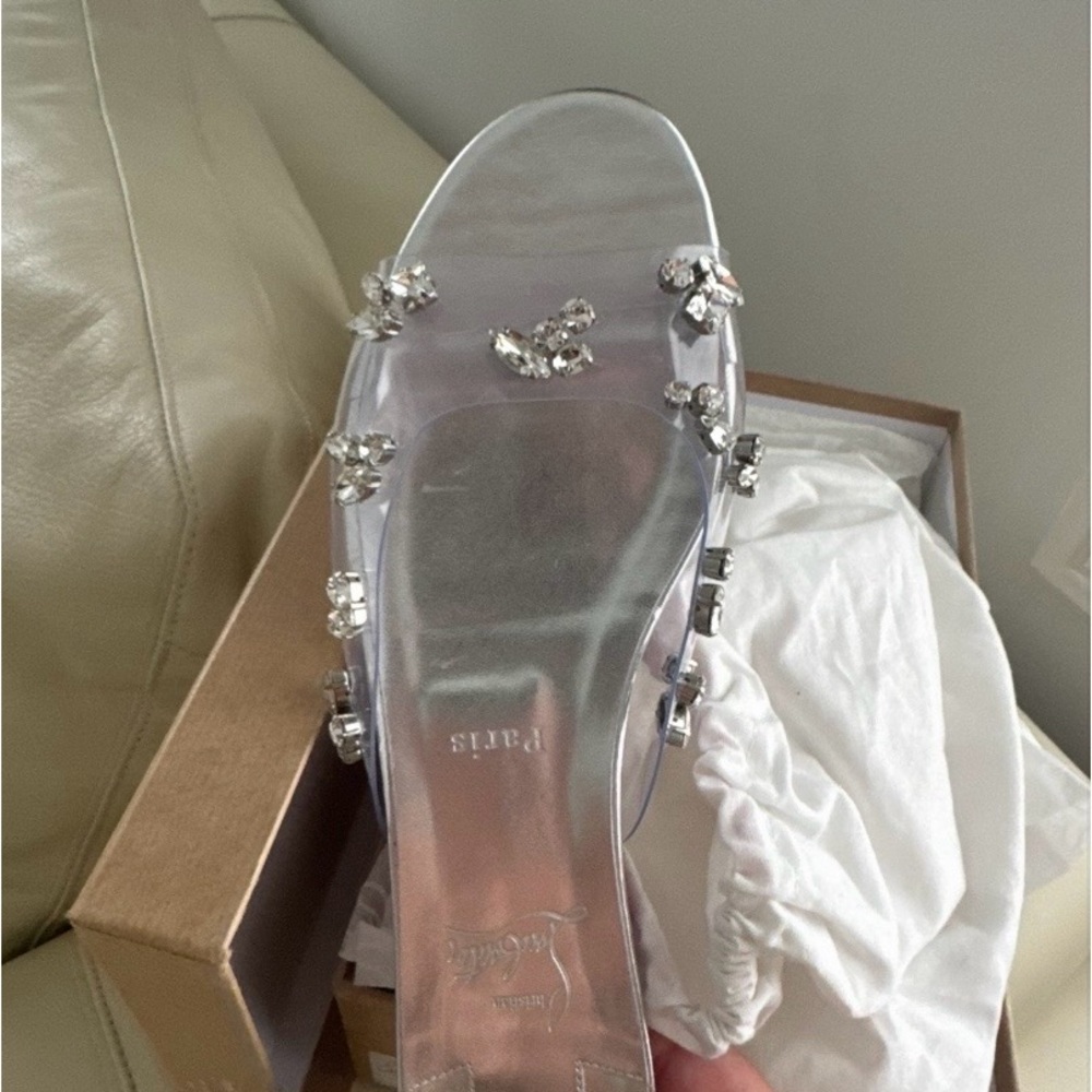 Christian Louboutin Silver Slippers with Crystal Embellishments